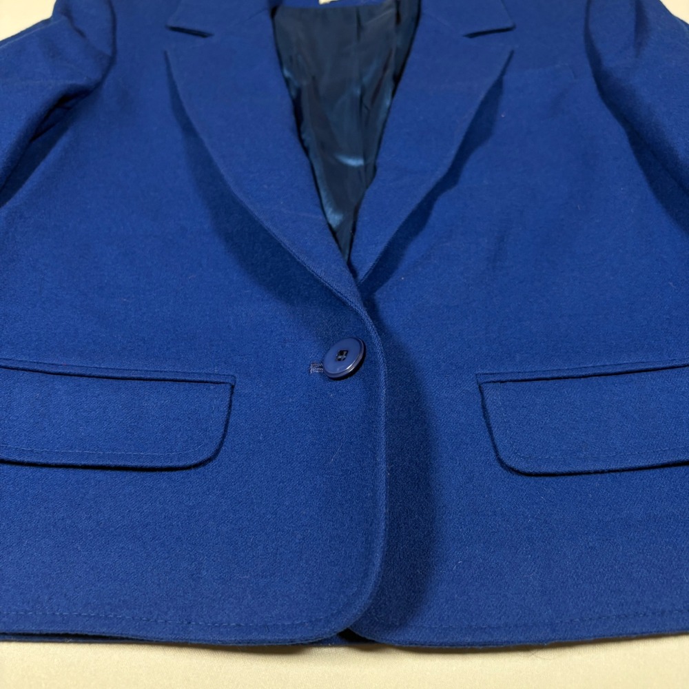 Vtg Miss Pendleton Wool Blazer Jacket Womens Royal Cobalt Blue Crop Small 4 6 - Picture 11 of 12